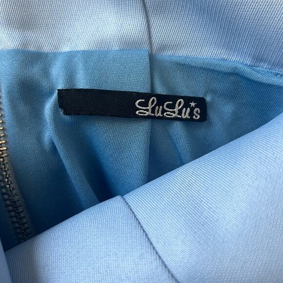 Lulus Skater Dress Womens XS Pastel Blue V-Neck Box Pleated Coquette Flirty - Picture 7 of 8